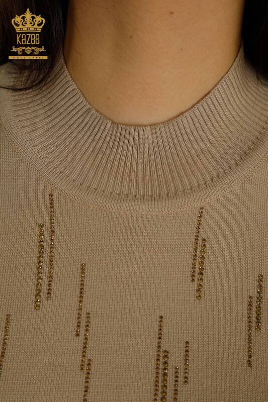 All'ingrosso Maglione di maglieria da donna - Colletto Rialzato - Beige - 30599 | KAZEE