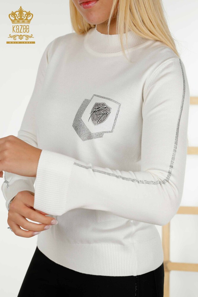 All'ingrosso Maglione maglieria da donna - Colletto rialzato - Ecru - 30393 | KAZEE - 2
