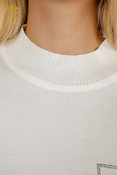 All'ingrosso Maglione maglieria da donna - Colletto rialzato - Ecru - 30393 | KAZEE - 4