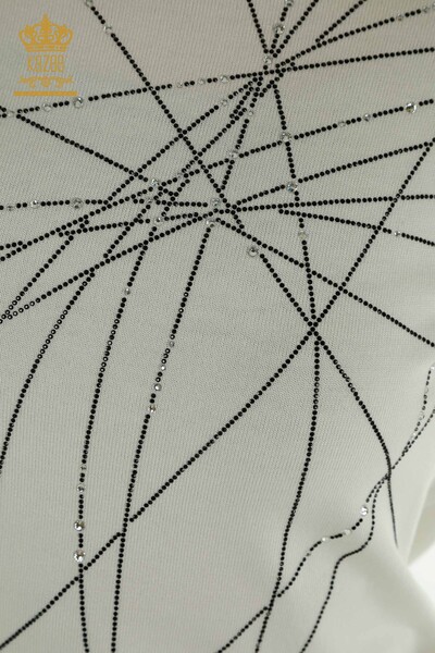 All'ingrosso Maglione di maglieria da donna - Colletto rialzato - Ecru - 30454 | KAZEE - Thumbnail
