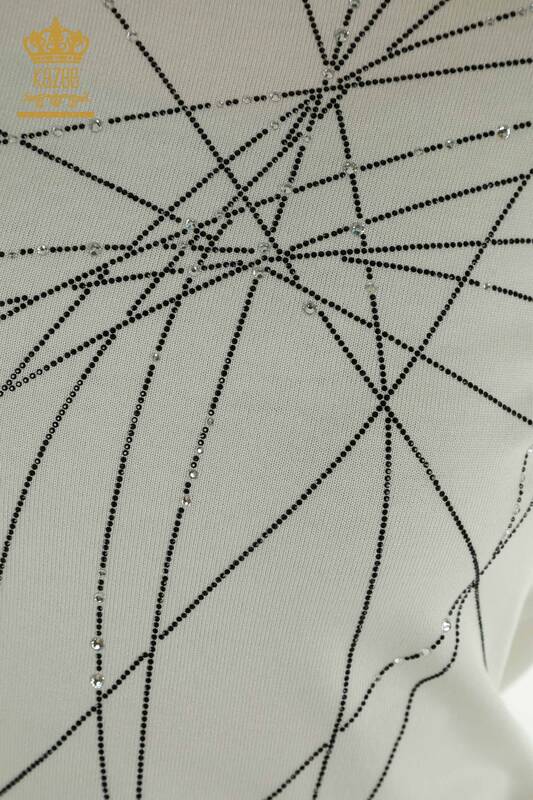 All'ingrosso Maglione di maglieria da donna - Colletto rialzato - Ecru - 30454 | KAZEE