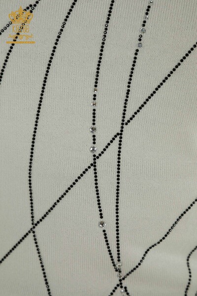 All'ingrosso Maglione di maglieria da donna - Colletto rialzato - Ecru - 30454 | KAZEE - Thumbnail