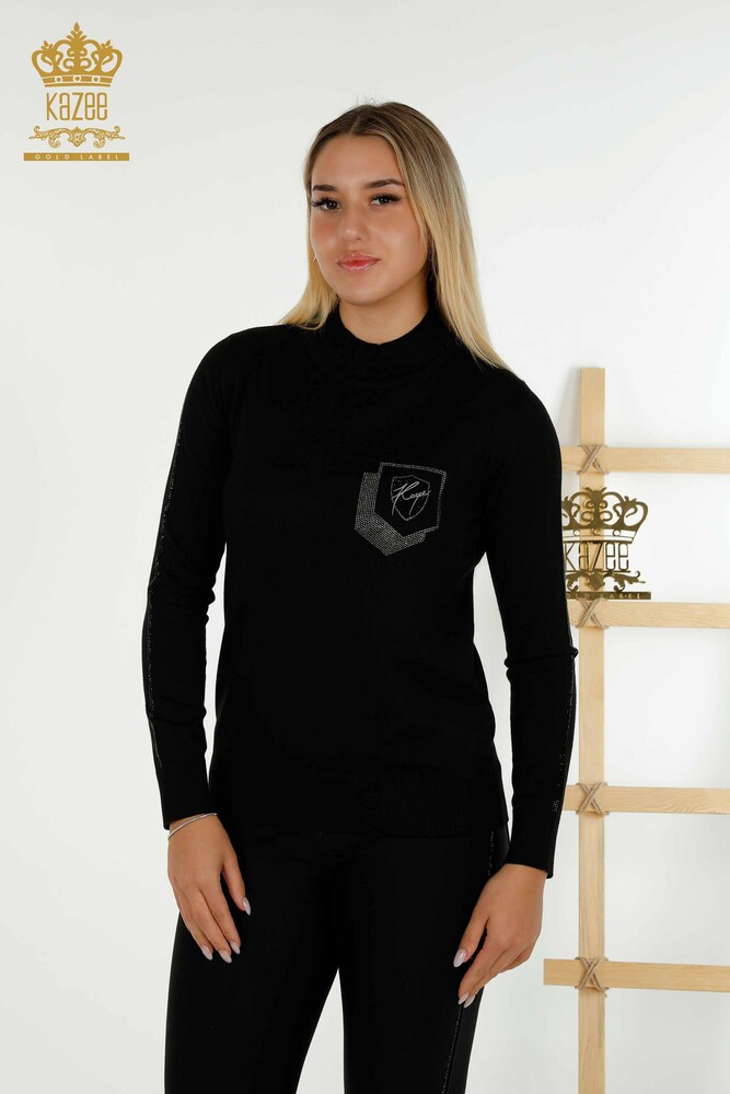 All'ingrosso Maglione maglieria da donna - colletto rialzato - nero - 30393 | KAZEE - 1