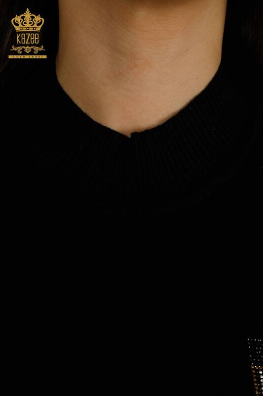 All'ingrosso Maglione di maglieria da donna - Colletto rialzato - nero - 30642 | KAZEE