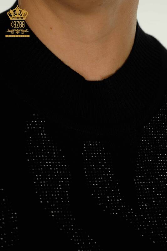 All'ingrosso Maglione di maglieria da donna - Colletto rialzato - Nero - 30670 | KAZEE