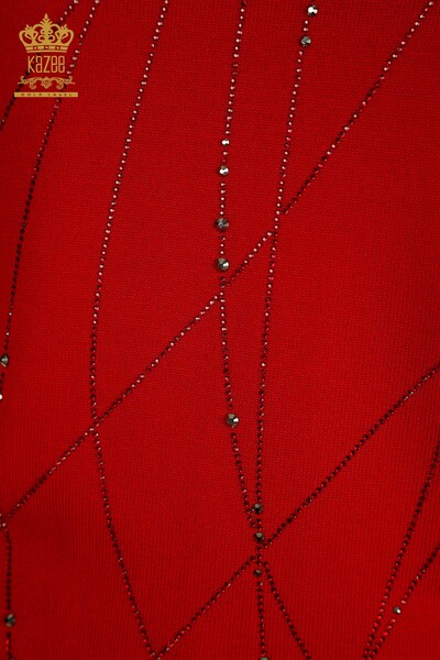 All'ingrosso Maglione di maglieria da donna - Colletto rialzato - Rosso - 30454 | KAZEE - Thumbnail