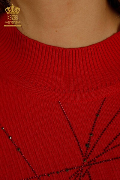 All'ingrosso Maglione di maglieria da donna - Colletto rialzato - Rosso - 30454 | KAZEE - Thumbnail