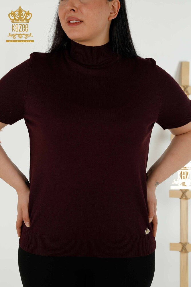 Maglieria Donna all'Ingrosso Maglione Collo Alto Viscosa Prugna - 16168 | KAZEE - 2