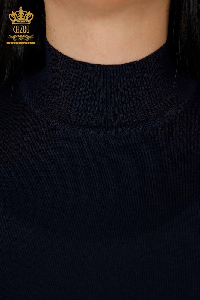 Maglieria Donna all'Ingrosso Maglione Collo Alto Viscosa Navy - 16168 | KAZEE - 3