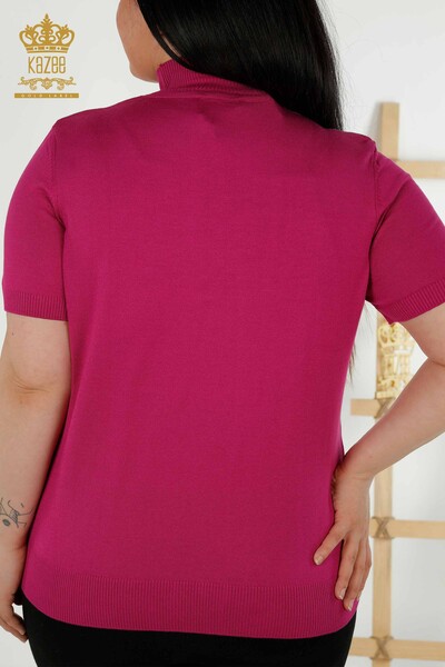 Vendita all'ingrosso Maglieria da Donna Maglia Collo Alto in Viscosa Fucsia Scuro - 16168 | KAZEE - 6