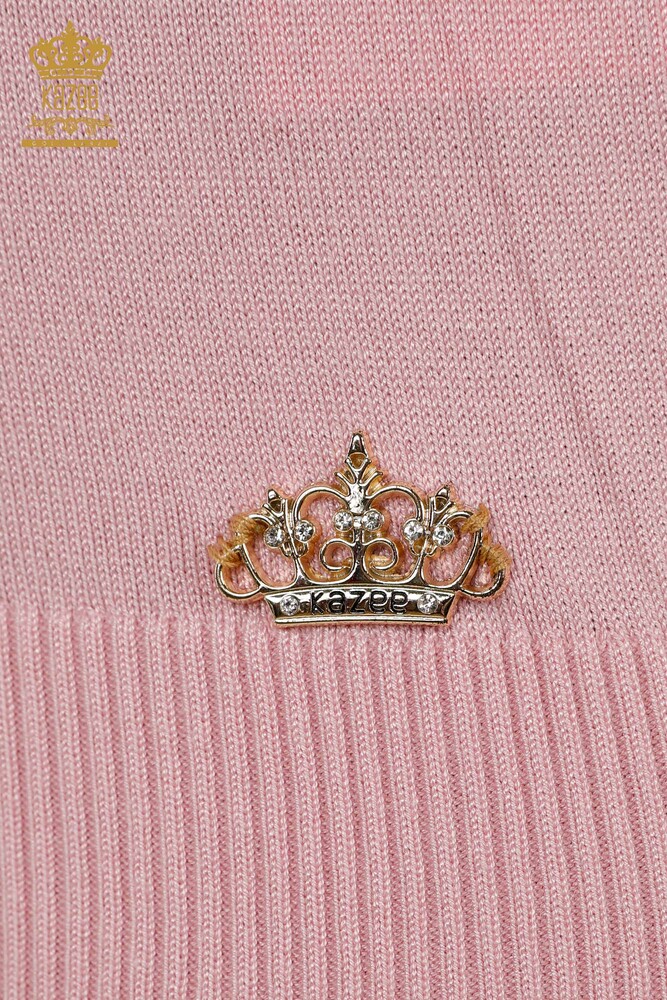 Maglieria Donna all'Ingrosso Maglione Colletto Stand Viscosa Rosa Chiaro - 16168 | KAZEE - 5