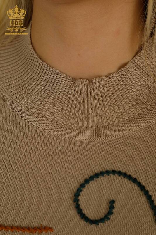 All'ingrosso Maglione di maglieria da donna - Modellato Colorata - beige - 15844 | KAZEE