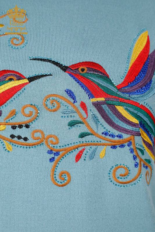 All'Ingrosso Maglieria Donna - Colorato Motivo Uccello - Modello Americano - Ricamato Pietra - 16690 | KAZEE