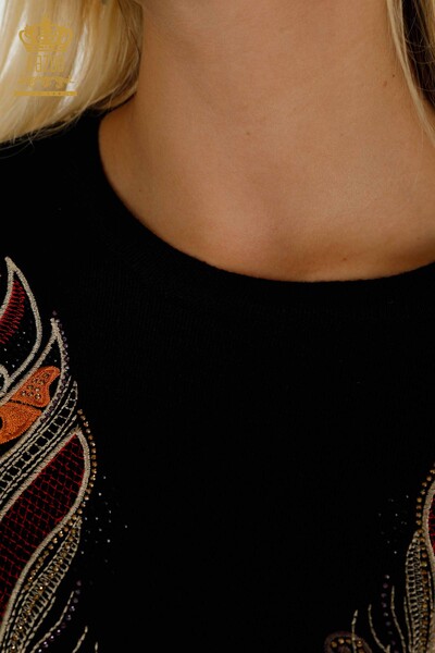 All'ingrosso Maglione di maglieria da donna - Ricami colorati - Nero - 30147 | KAZEE - Thumbnail