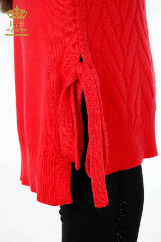 Maglione all'ingrosso di maglieria da donna - Lati legati Modellato - 30000 | KAZEE