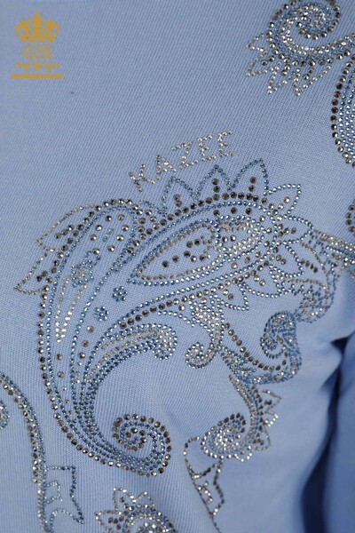 Maglieria all'ingrosso da donna Maglione - Cristallo Pietra ricamata - Blu - 30013 | KAZEE - Thumbnail