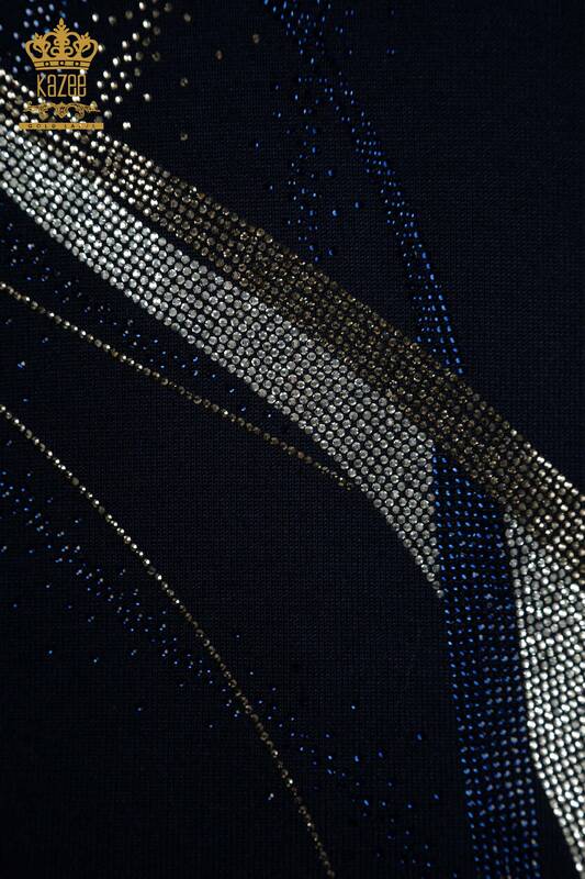 All'ingrosso Maglione di maglieria da donna - Cristallo pietra ricamata - blu navy - 30469 | KAZEE