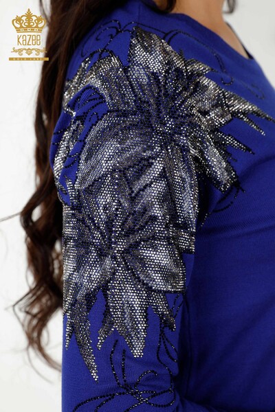 Maglieria da donna all'ingrosso Maglione - Cristallo Pietra ricamata - Blu scuro - 30210 | KAZEE - Thumbnail