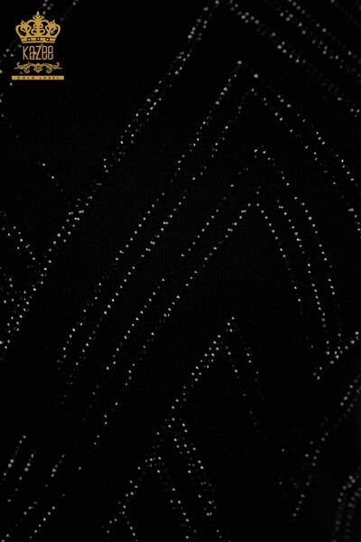 Maglione all'ingrosso di maglieria da donna Crystal Stone ricamato nero - 16725 | KAZEE - Thumbnail