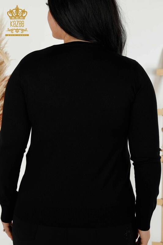 Maglione all'ingrosso di maglieria da donna Crystal Stone ricamato nero - 16725 | KAZEE