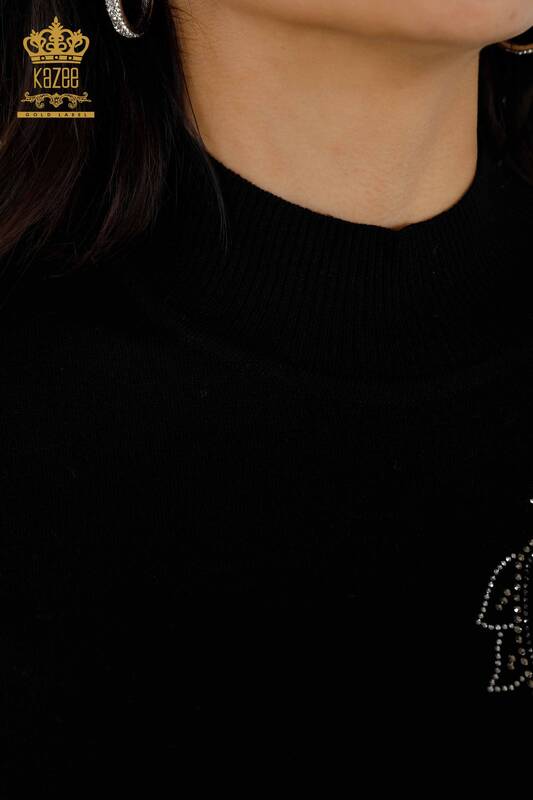 Maglione all'ingrosso di maglieria da donna - Cristallo Pietra ricamata Nero - 30013 | KAZEE