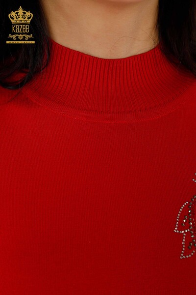 Maglione all'ingrosso di maglieria da donna - Cristallo Pietra ricamata - Rosso - 30013 | KAZEE - 5