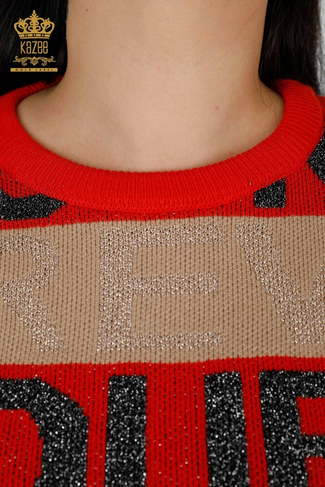 Maglieria da donna all'ingrosso Maglione Lettera Dettagliata Corallo - 30022 | KAZEE - 4