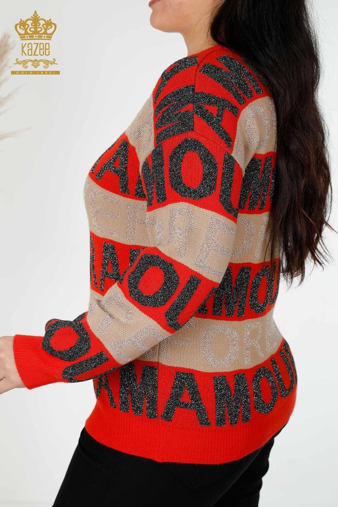 Maglieria da donna all'ingrosso Maglione Lettera Dettagliata Corallo - 30022 | KAZEE - 5