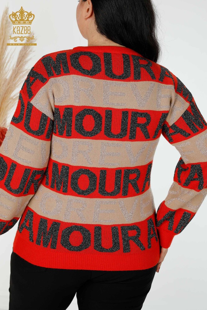 Maglieria da donna all'ingrosso Maglione Lettera Dettagliata Corallo - 30022 | KAZEE - 7