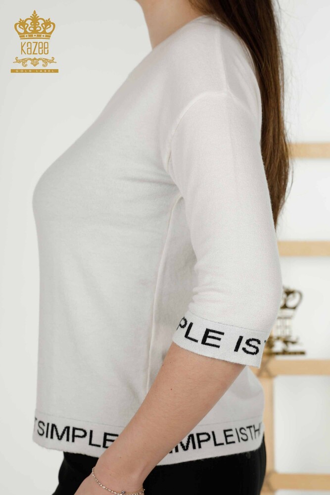 Maglieria Donna all'ingrosso Maglione Lettera Dettagliata Ecru Nero - 30359 | KAZEE - 6