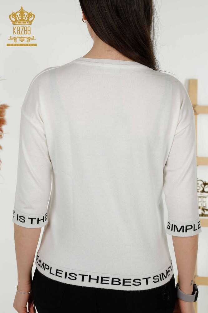 Maglieria Donna all'ingrosso Maglione Lettera Dettagliata Ecru Nero - 30359 | KAZEE - 8
