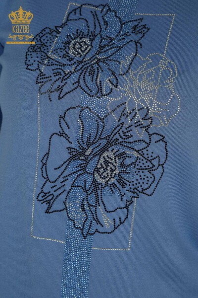 All'ingrosso Maglione di maglieria da donna - Fiore ricamato - Blu - 30614 | KAZEE - Thumbnail