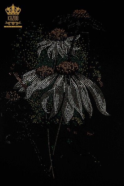 All'ingrosso Maglione di maglieria da donna - Fiore ricamato - Nero - 30612 | KAZEE - Thumbnail