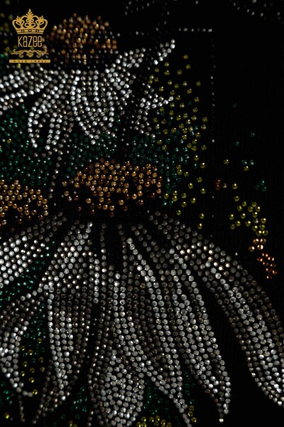 All'ingrosso Maglione di maglieria da donna - Fiore ricamato - Nero - 30612 | KAZEE - Thumbnail