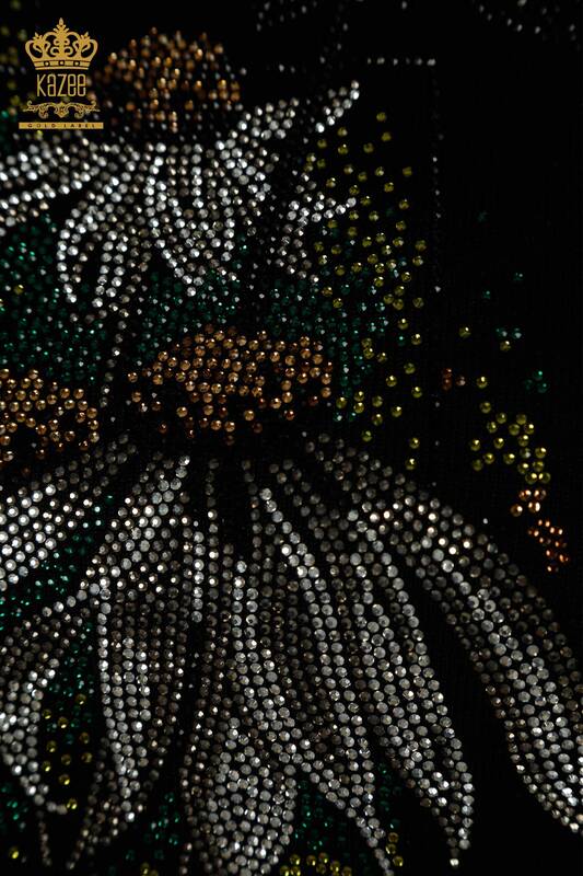 All'ingrosso Maglione di maglieria da donna - Fiore ricamato - Nero - 30612 | KAZEE
