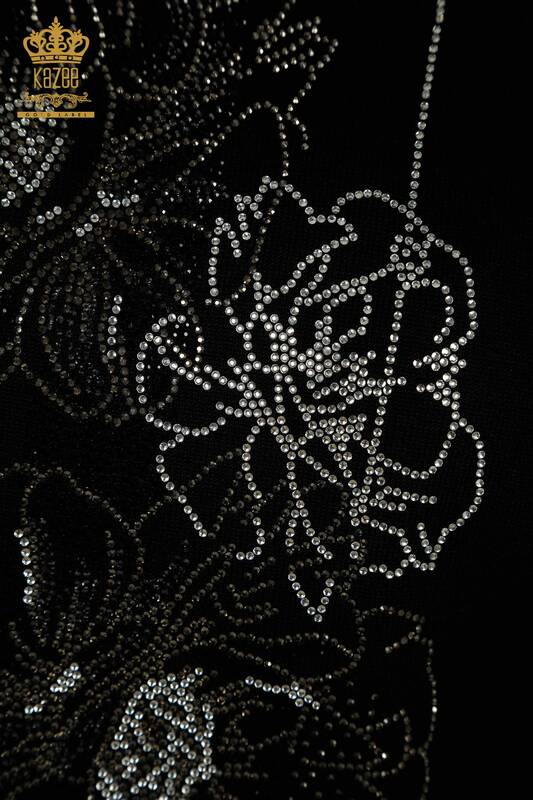 All'ingrosso Maglione di maglieria da donna - ricamato floreale - nero - 30614 | KAZEE