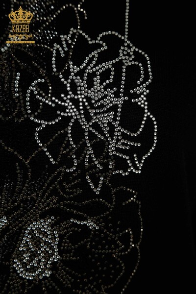 All'ingrosso Maglione di maglieria da donna - ricamato floreale - nero - 30614 | KAZEE - Thumbnail