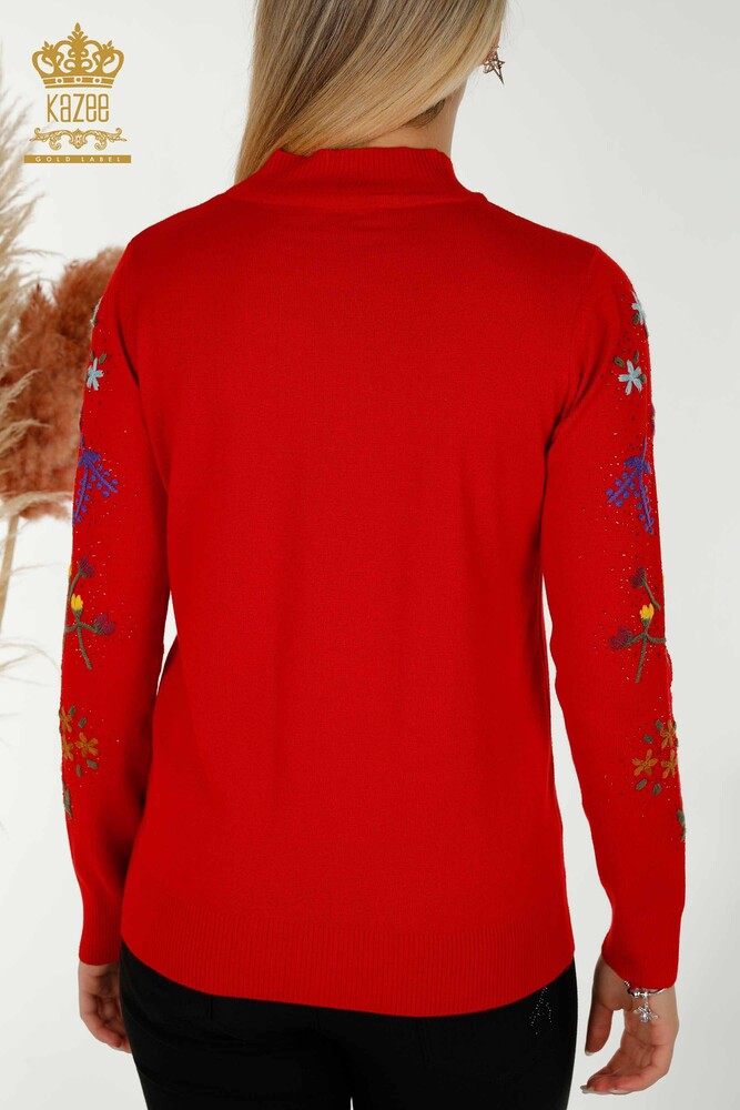 All'ingrosso Maglione maglieria da donna - Colorato fiore ricamato - rosso - 16445 | KAZEE - 7