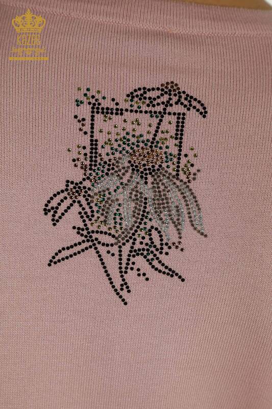 All'ingrosso Maglione di maglieria da donna - Fiore ricamato - Cipria - 30612 | KAZEE