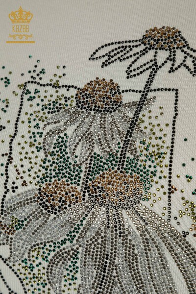 All'ingrosso Maglione di maglieria da donna - Fiore ricamato - Ecru - 30612 | KAZEE - Thumbnail