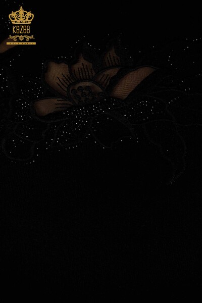 All'ingrosso Maglione di maglieria da donna - ricamato floreale - nero - 30126 | KAZEE - Thumbnail