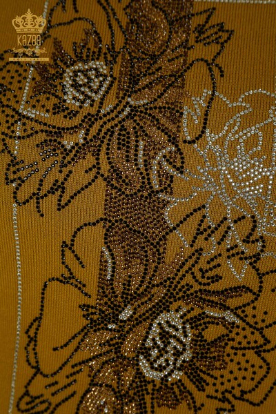 All'ingrosso Maglione di maglieria da donna - ricamato floreale - senape - 30614 | KAZEE - Thumbnail