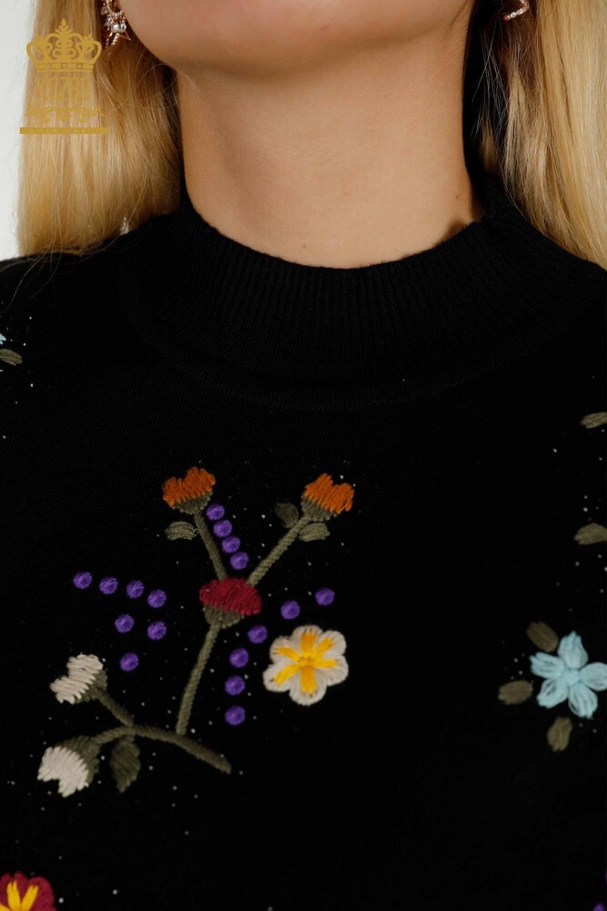 All'ingrosso Maglione di maglieria da donna - Colorato Floreale ricamato - nero - 16445 | KAZEE - 4