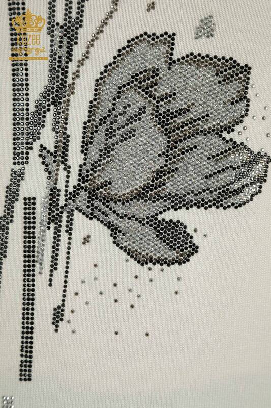 All'ingrosso Maglione di maglieria da donna - Motivo floreale - Ecru - 30656 | KAZEE