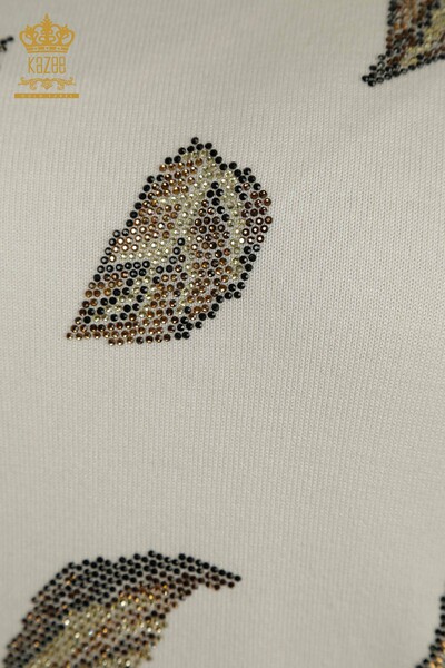 All'ingrosso Maglione di maglieria da donna - Motivo a foglie - Ecru - 30477 | KAZEE - Thumbnail