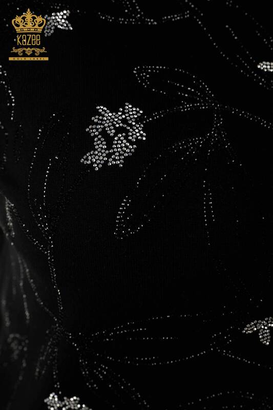All'ingrosso Maglione di maglieria da donna - motivo a foglie - nero - 30240 | KAZEE