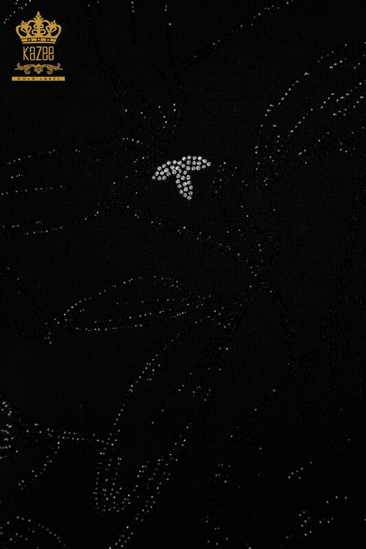 All'ingrosso Maglione di maglieria da donna - motivo a foglie - nero - 30240 | KAZEE