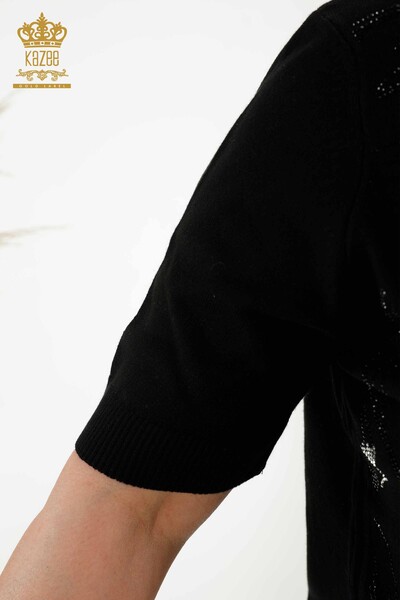 All'ingrosso Maglione di maglieria da donna - motivo a foglie - nero - 30240 | KAZEE - Thumbnail