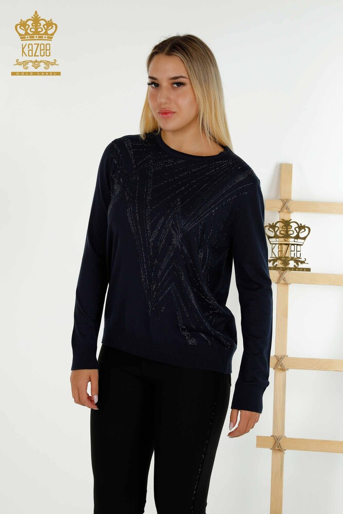 All'ingrosso Maglione di maglieria da donna - Girocollo - Blu Navy - 30027 | KAZEE - 1