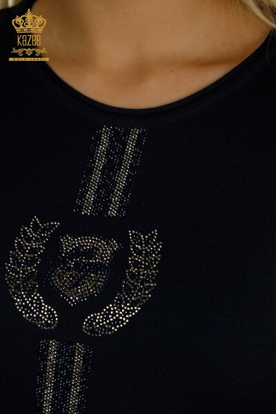 All'ingrossoMaglione di maglieria da donna - Girocollo - Blu Navy - 30457 | KAZEE - Thumbnail